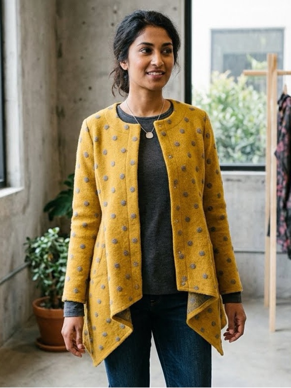 Alembika Sunrise Jacket 4 L 12 14 Wool Blend Polka Dot Lagenlook Asymmetrical